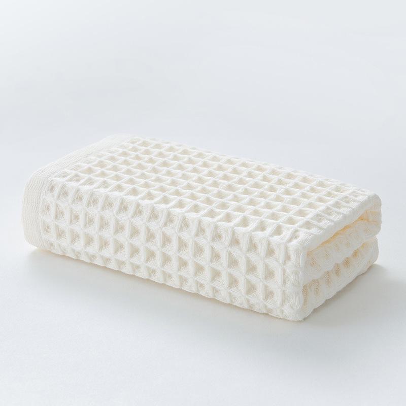 Japanese Style Pure Cotton Waffle Weave Face Towel, Solid Color, 34x74CM, Absorbent & Quick-Drying.