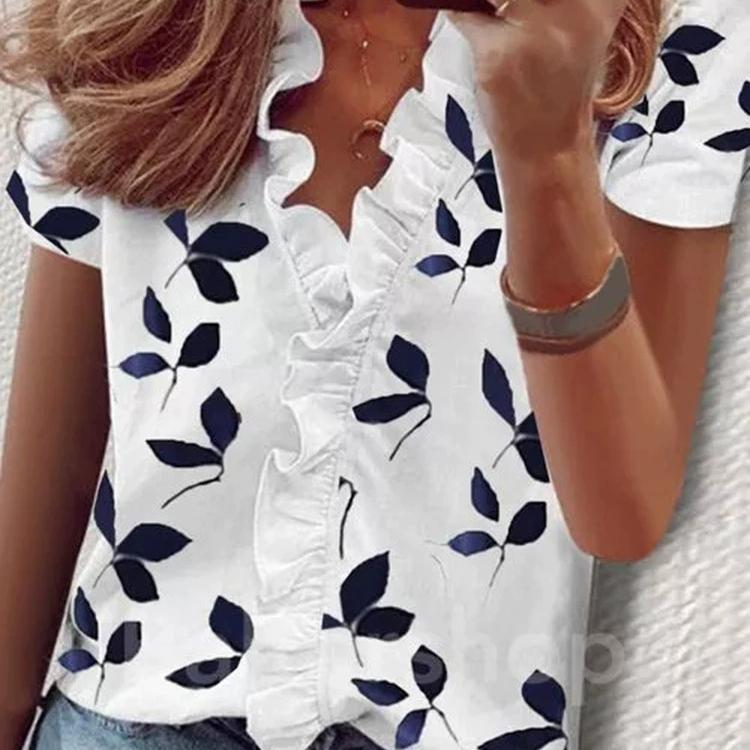 Frühling und Sommer Neues Kurzarm Rüschenhemd Mode Damen Bluse
