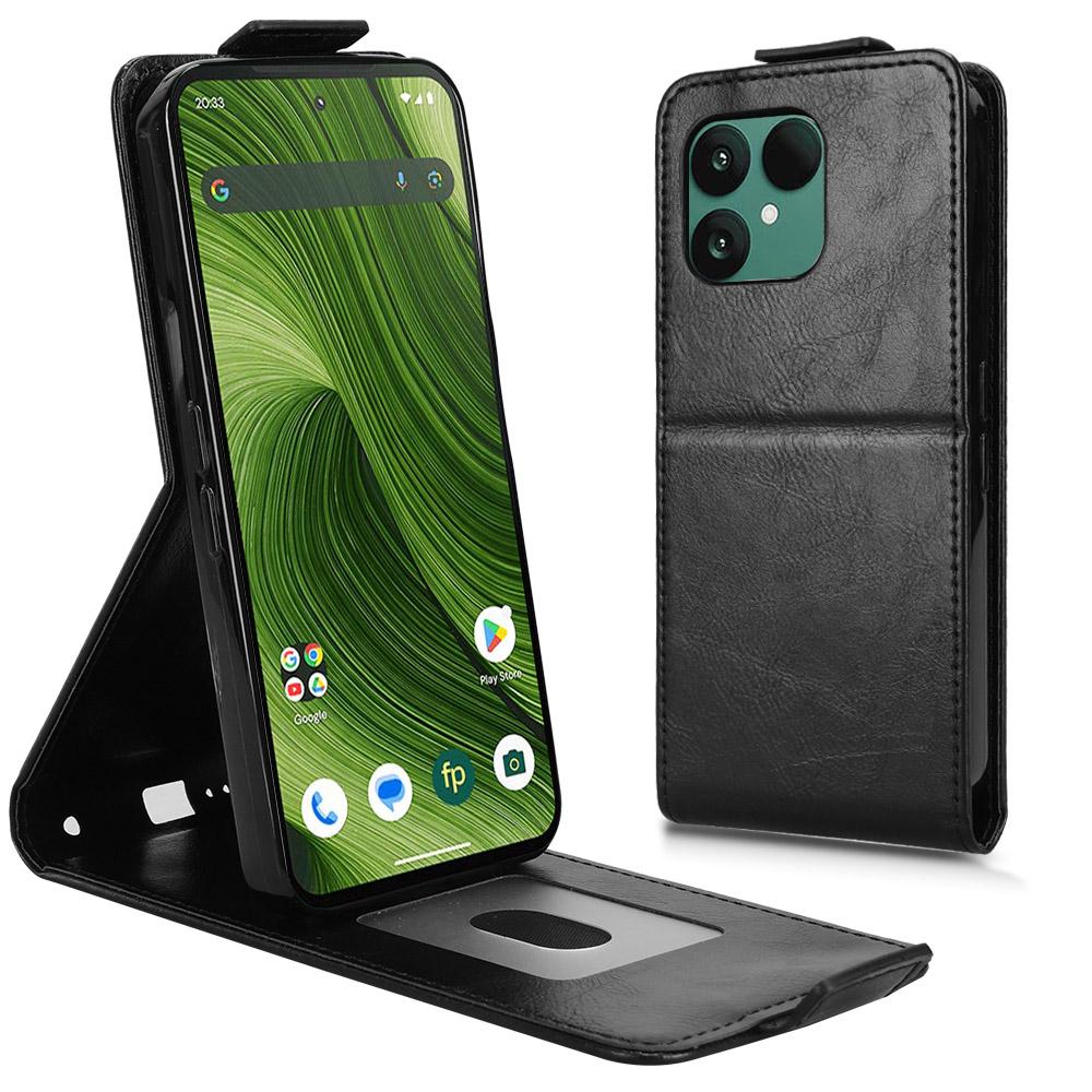 

For Fairphone 6 Stand Case Magnetic Clasp Vertical Flip Leather Phone Cover with Card Holder Black