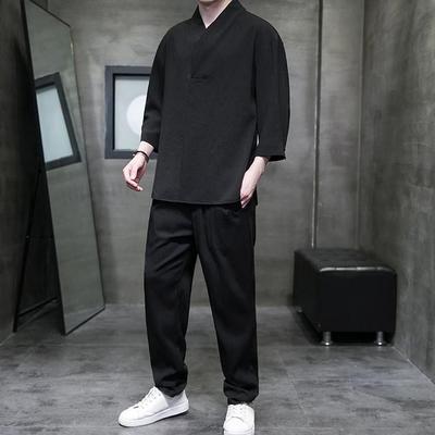 Summer Outfit Ice Silk Man's Thin T-shirt Man's Short-sleeved Loose Large Size Tang Outfit Two-piece Outfit