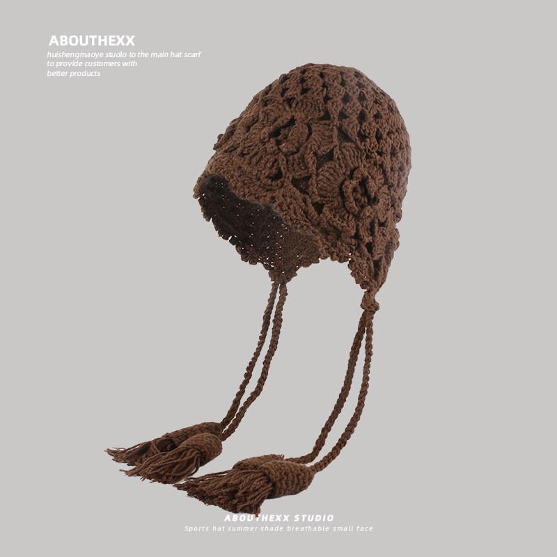 

Knitted Hat For Women Fall Winter Wool Beanie With Tassels For Casual Wear кавовий