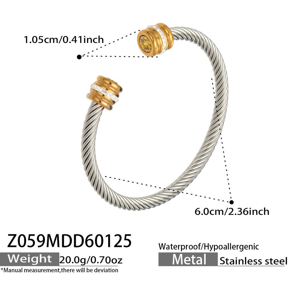European and American fashion light luxury jewelry bracelet set with zirconia, stainless steel elastic open bangle