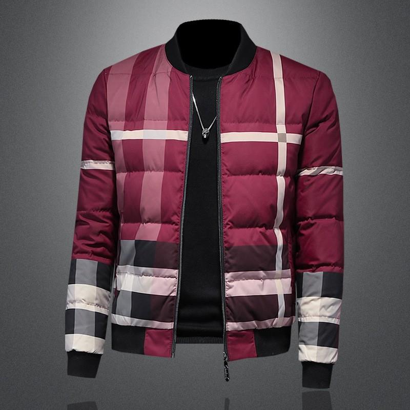 Mens Winter Down Jacket Plaid Slim Fit Warm Coat Daily Wear