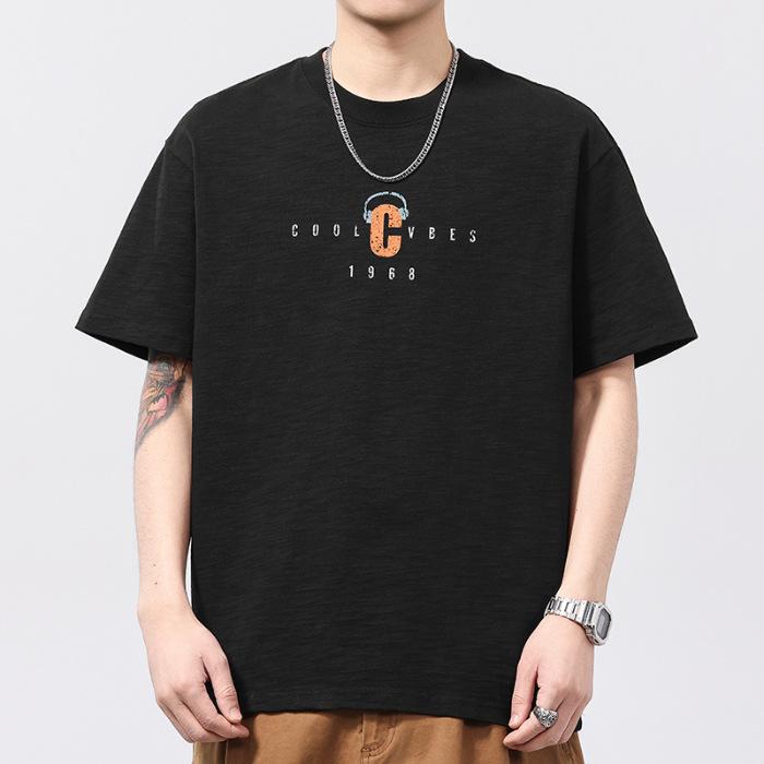 Summer Thin Retro Heavy Short-sleeved T-shirt for Men's Summer Round Neck T-shirt for Short-sleeved