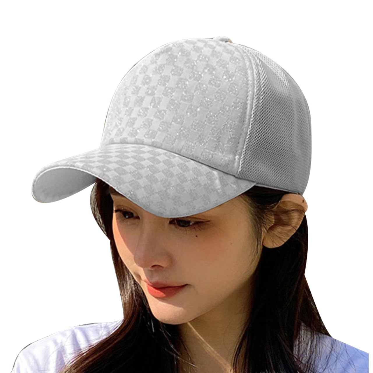 

cute block CZ062 [White Fang] Hat, cap, mesh, stylish, cool, check, women s, (gray) серый