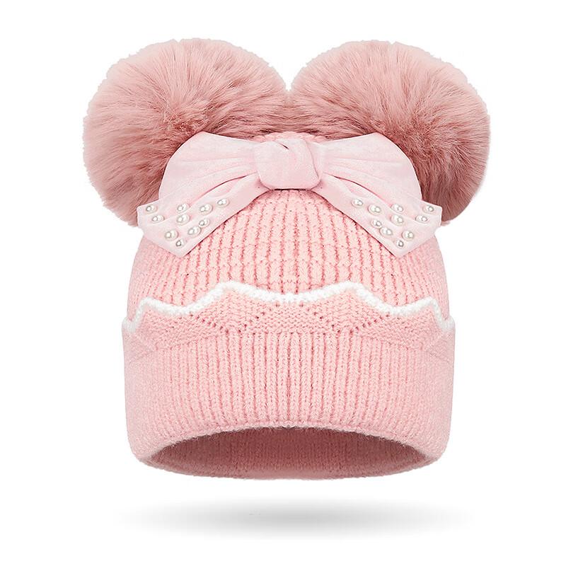 Girls' Winter Bow Double Pom-Pom Knitted Beanie