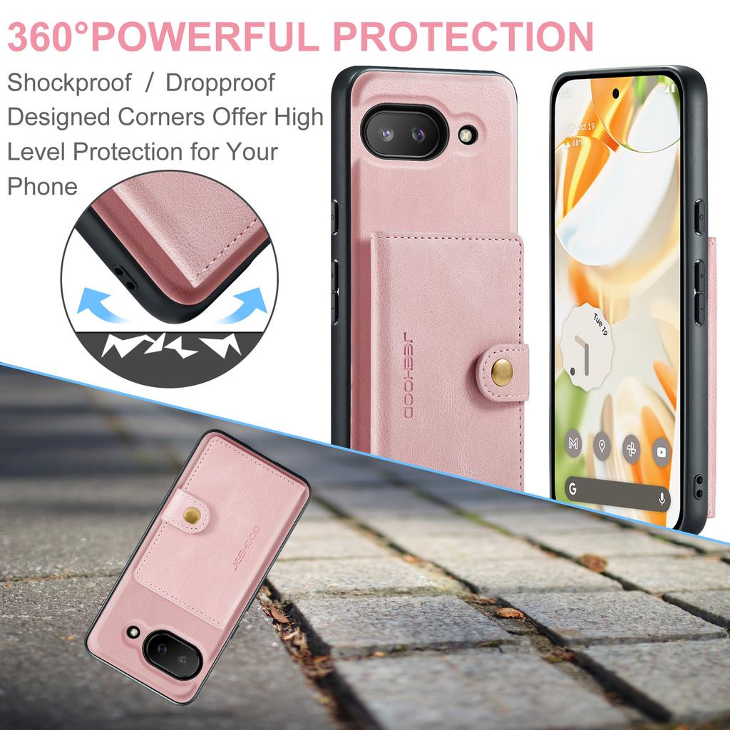 For Google Pixel 9a Case JEEHOOD J01 Retro Leather Phone Back Cover with Detachable Magnetic Card Holder