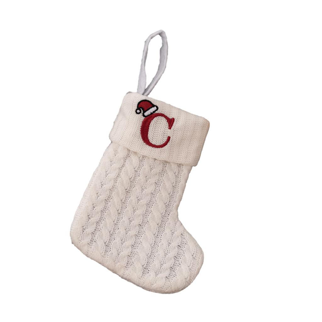 With Hanging Rope Christmas Stocking Children Candy Bag Decoration Knitted Pendant White Snowflake 20*10cm Alphabet Rattanand