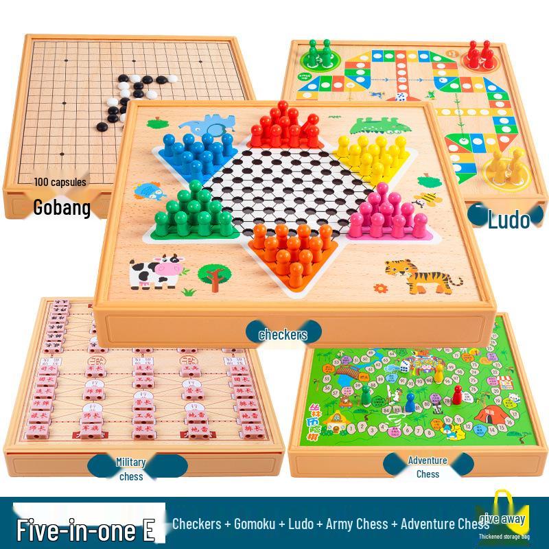 Multi-game Board Set: Ludo, Five-in-a-Row, Chinese Chess, Checkers, Animal Adventure, Kids' Chess
