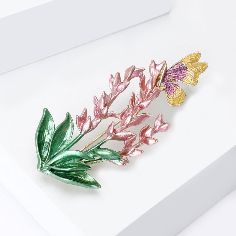 Schöne großzügige Legierung Emaille Lavendel Schmetterling Brosche für Damen Dame 2-farbige Emaille Blumen und Insekt Party Büro Brosche