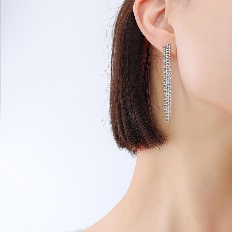 18K Gold-Plated Tassel & Bead Chain Earrings - Autumn & Winter European/American Style
