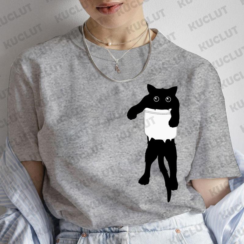 

Футболка женская с принтом черных кошек, модная футболка, повседневная футболка с круглым вырезом и коротким рукавом, уличная одежда, женская футболка, винтажная футболка, топы 3XL