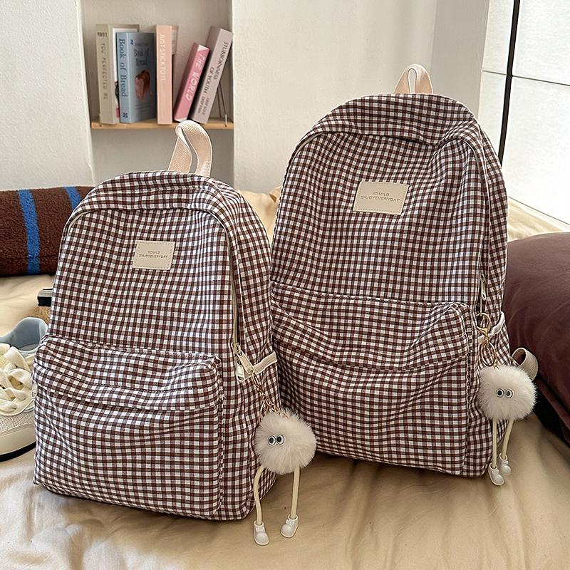 Plaid Backpack Campus Student Schoolbag Nylon Large Capacity Backpack