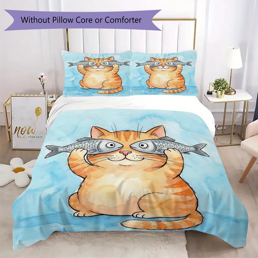 Playful Cats Pattern Bedding uilt Set uilt Cover Pillowcase Home Decoration Birthday Gift (1 * duvet cover + 2 * pillowcase without core)