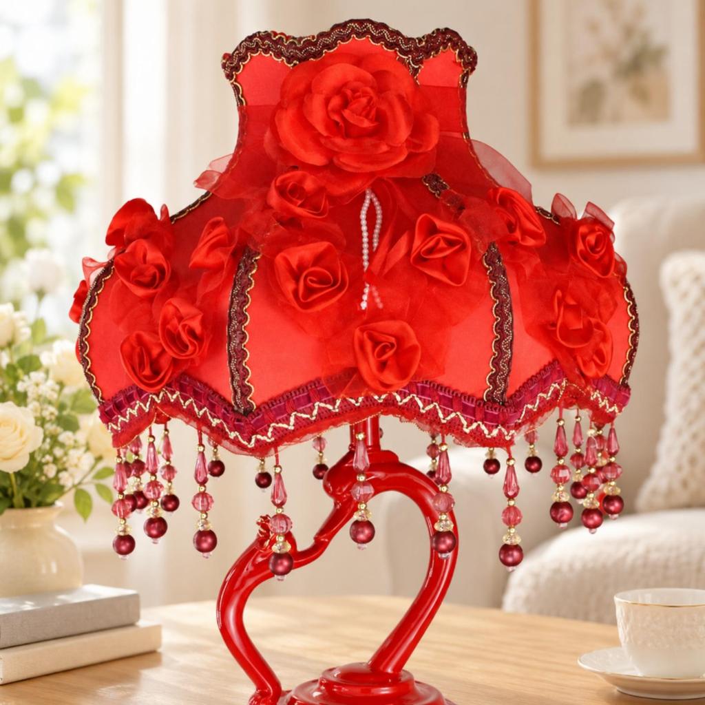 E27 Screw Fitting Lampshade Beaded with Dangling Bead Ornaments Ornate for Bedroom,