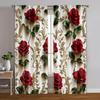 2 ks   Luxusní závěsy  s potiskem červených růží a zlatým květinovým vzorem Polyesterová tkanina (bez tyče) Všechna roční období pro ložnici a