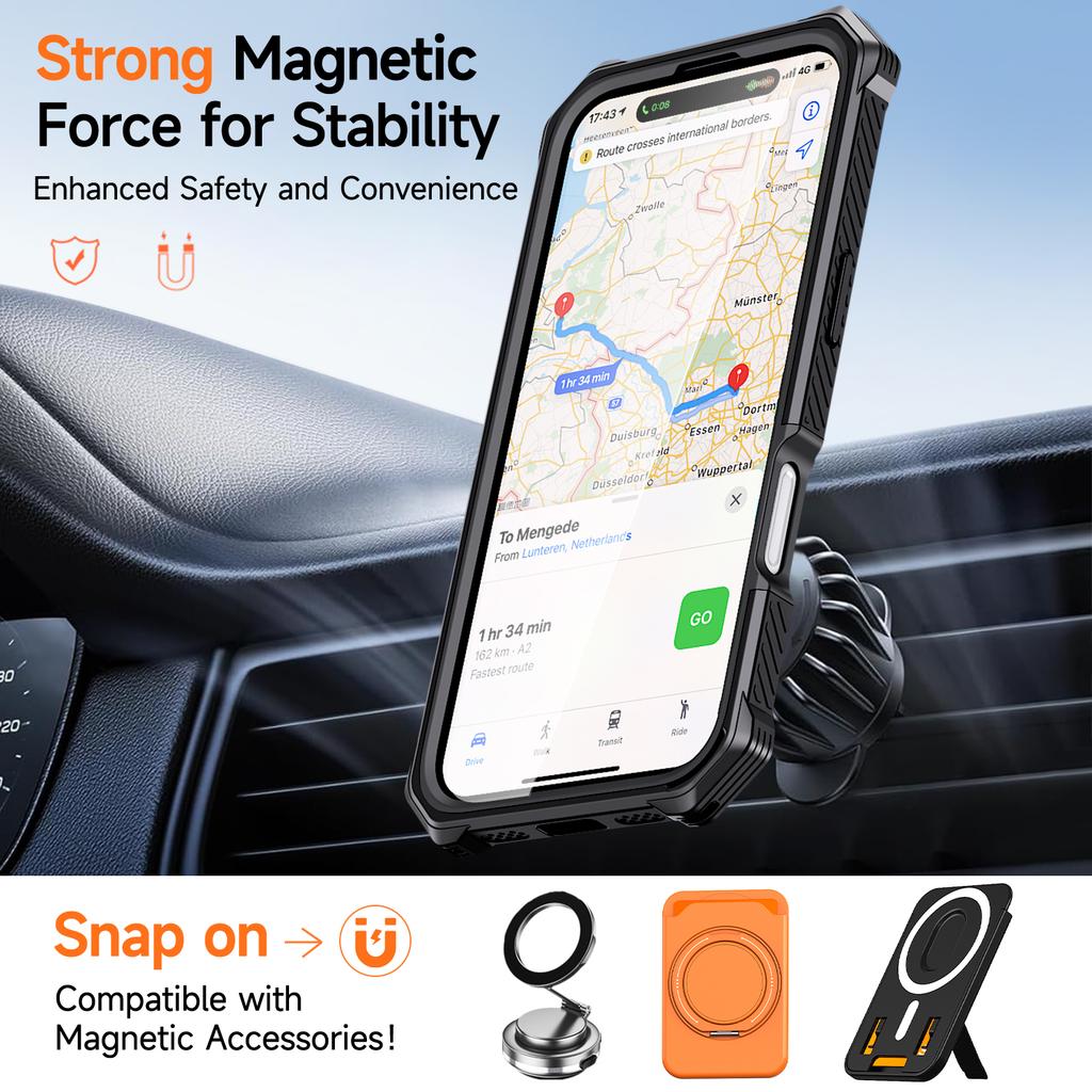For iPhone 17 Magnetic Case Rotating Kickstand PC + TPU Shockproof Drop-proof Phone Cover