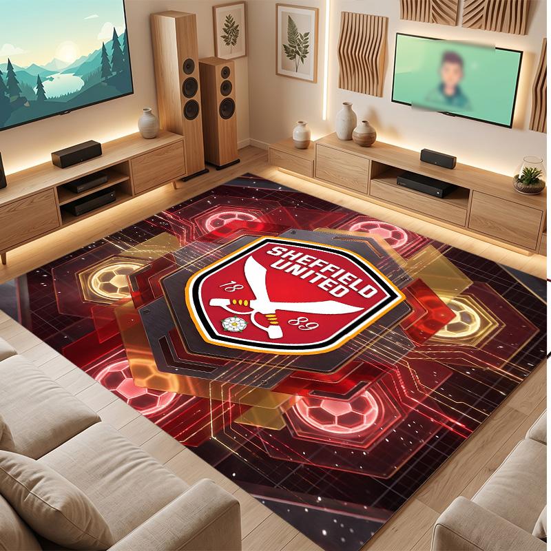 Sheffield United Football Print Crystal Velvet Rug, Comfortable Water Absorbent Non Slip Indoor Floor Carpet