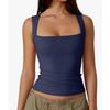 Solid Color Square Neck Sleeveless Top Solid Color Square Collar Slim Fit Sleeveless Top Female