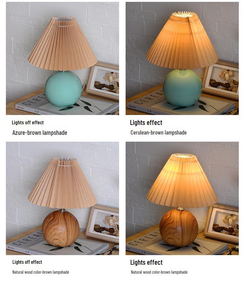 Retro Ceramic Pleated Table Lamp - Mid-Century Style for Bedroom or Wedding Decor