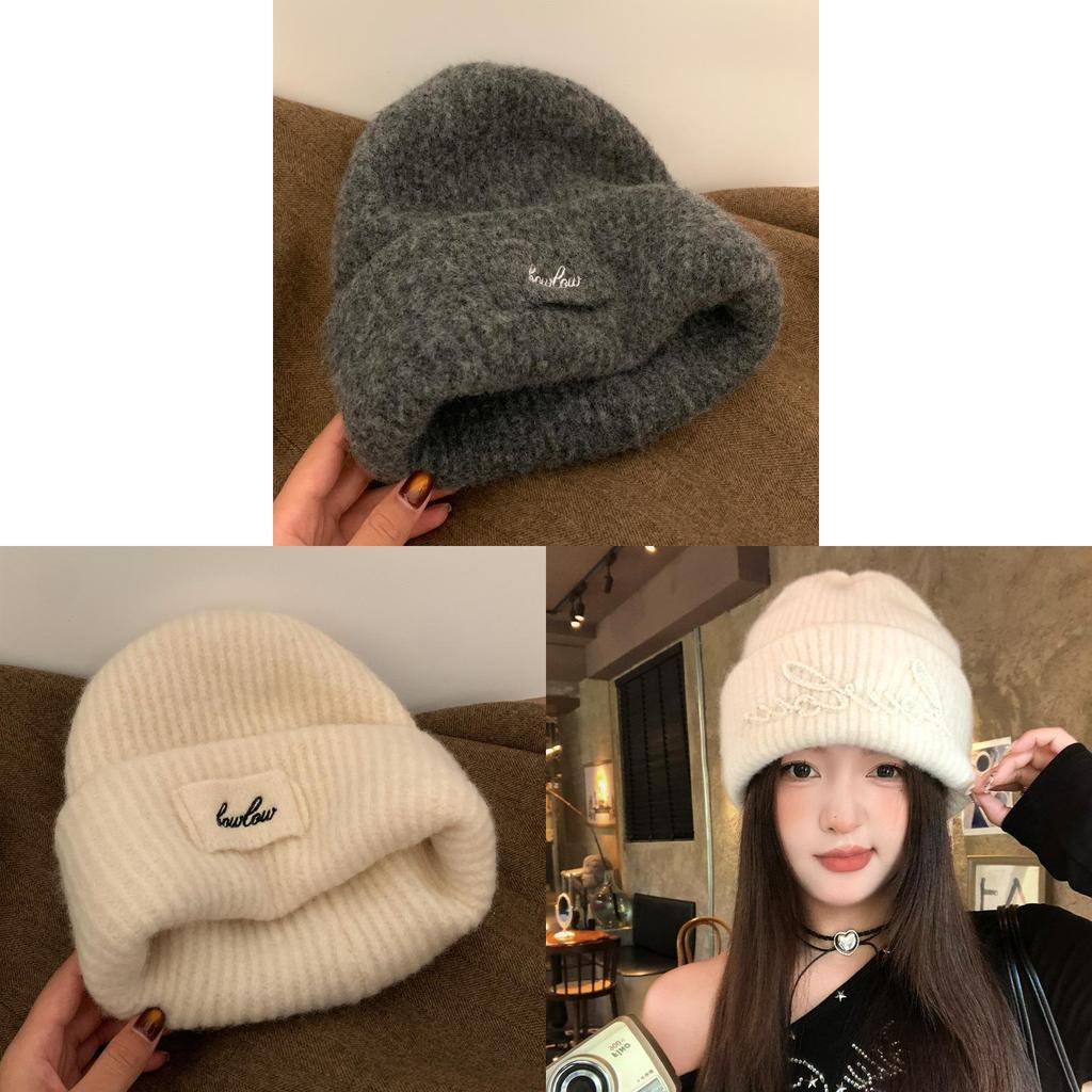 Wool Blend Letter Knitted Hat For Women Winter Cold Weather Warmth