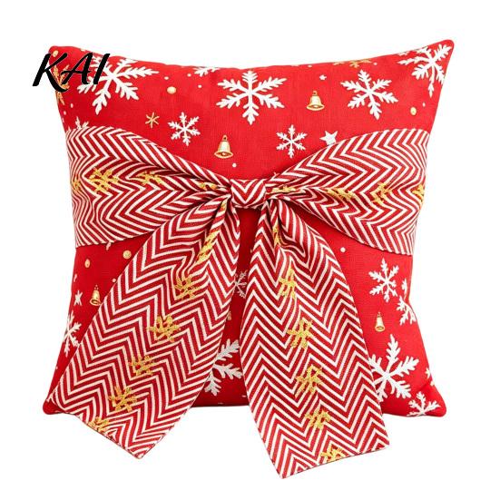 Decorative Cushion Cases for Sofa Christmas Throw Pillow Cover, Holiday Cover with 3D Bow, Covers Seasonal Farmhouse Case Living Room Couch