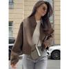 Autumn Fashionable Solid Color Wide Zipper Woolen Jacket For Women