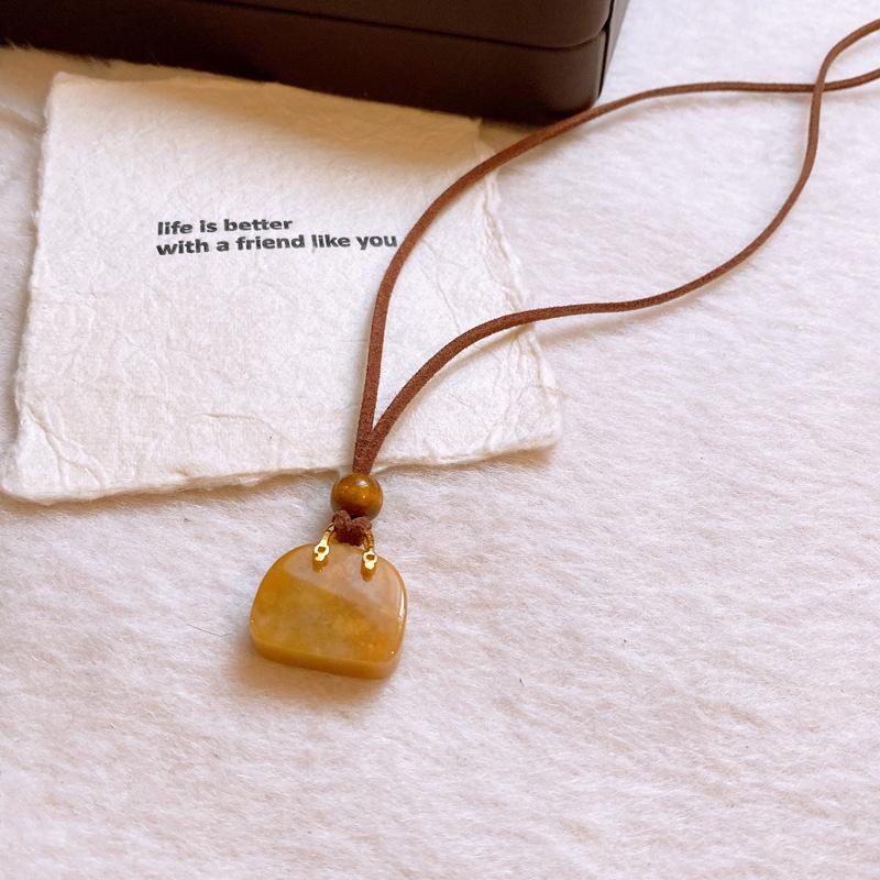 Korean fleece rope color artificial tiger's eye stone bag necklace niche design sweater chain retro necklace