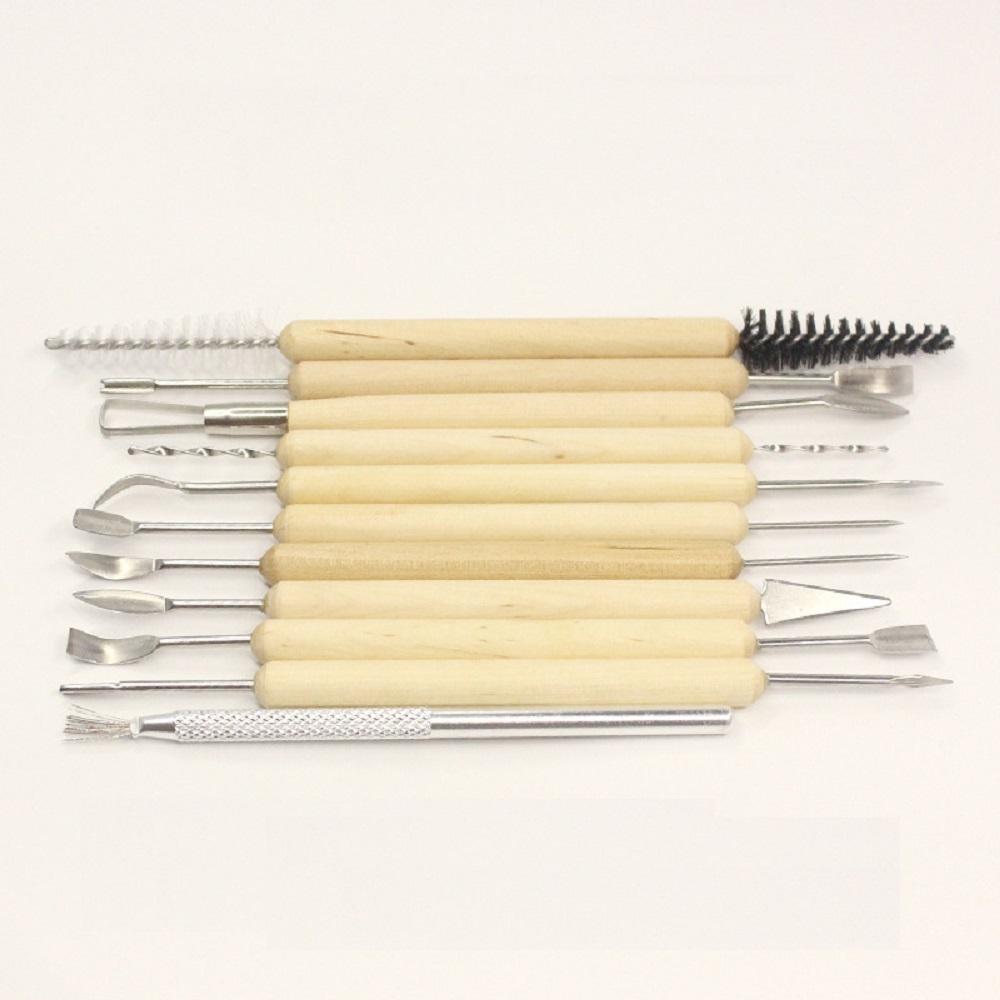 11Pc Clay Tools Metal-Tipped Wood Handle