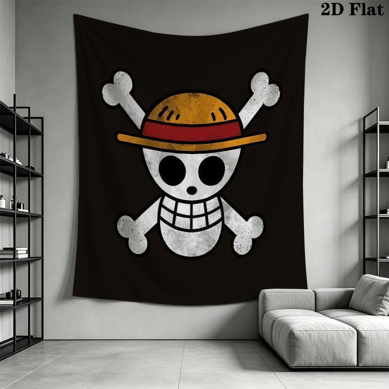 One Piece Straw Hat Pirates Wall Tapestry Aesthetic Wall Hanging Printed Fabric Blanket Decorative Tapestries For Bedroom Living Room Home Decor