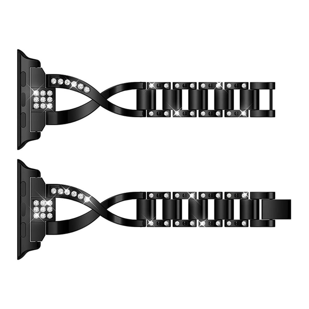Diamonds Decor X Shaped Stainless Steel Watch Wristband for Apple Watch Series 10 42mm/9 8 7 41mm/SE (2023) SE (2022) SE 6 5 4 40mm/3 2 1 38mm