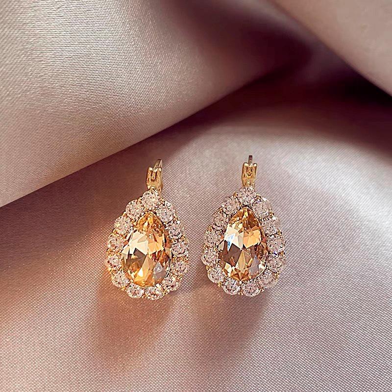 Elegant Double-Sided Pearl and Glass Water Drop Earrings - Unique High-End Style for Women