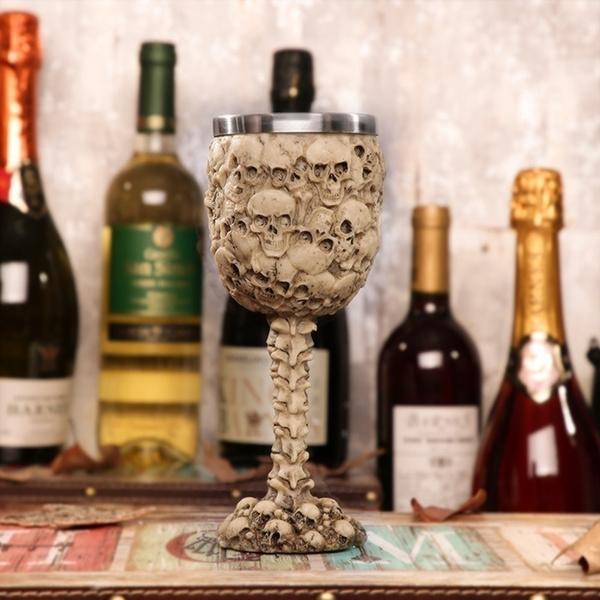3D Gothic Skull Goblet Double-Layer Stainless Steel Interior Skull Dragon Design Bar Party Home Wine Goblet-200ml