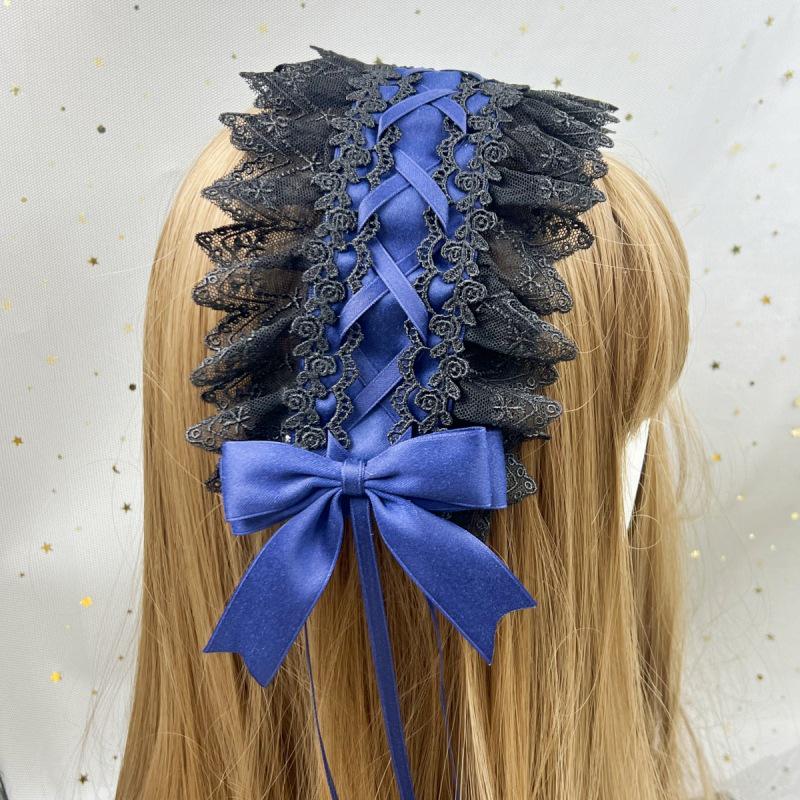 Gothic Lolita Spitzen Schleifen Stirnband - Schwarz Rot Dienstmädchen Haaraccessoire