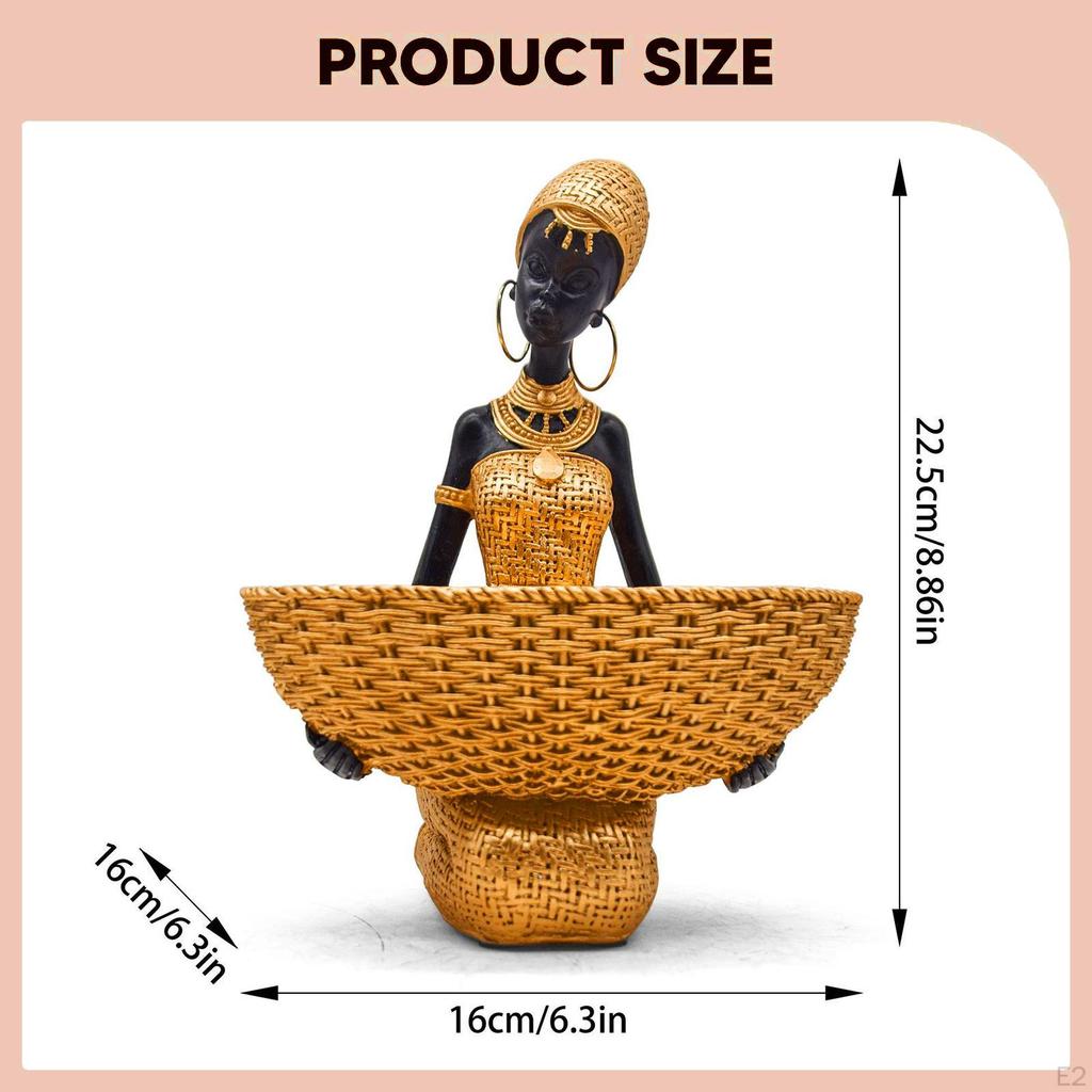 African Women Figurine Jewelry Earrings Rings Tray Desk Storage Resin Figure Sculpture Candy