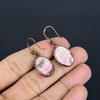 Rhodochrosite Copper Electroformed Earrings, Handmade Gemstone Jewelry Earrings For Memorial Day