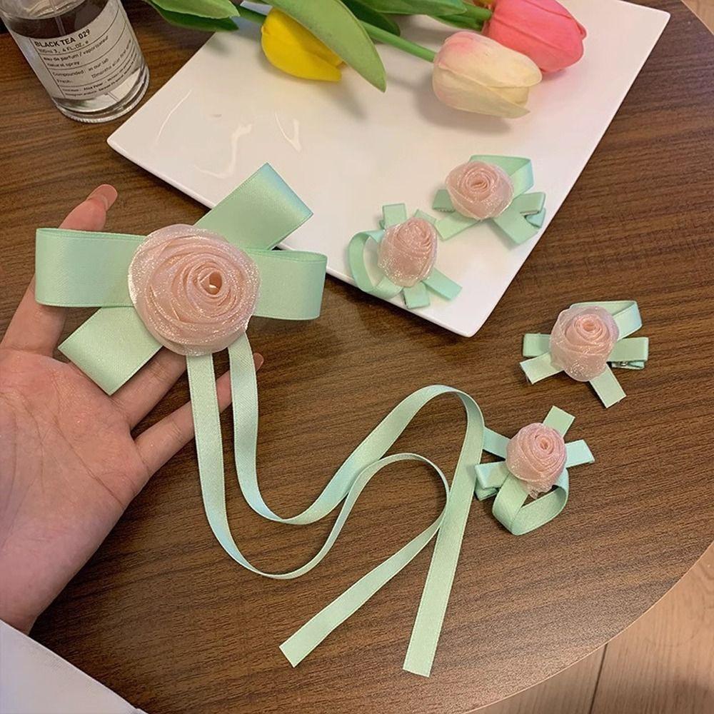 

Camellia For Women Tassel Flower Balletcore Duckbill Clip Rose Flower Hairpins Ribbon Bow Hair Clip