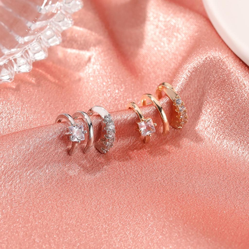 Stylish Minimalist Ins Style Three Layer Ear Clips Elegant Zircon No Piercing Earrings Ear Cuffs for Women