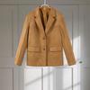 Lapel Collar Single Breasted Suede Jacket Women's Khaki Long Sleeve Blazer Commute Fashion Windproof Warm Jacket Autumn 2025