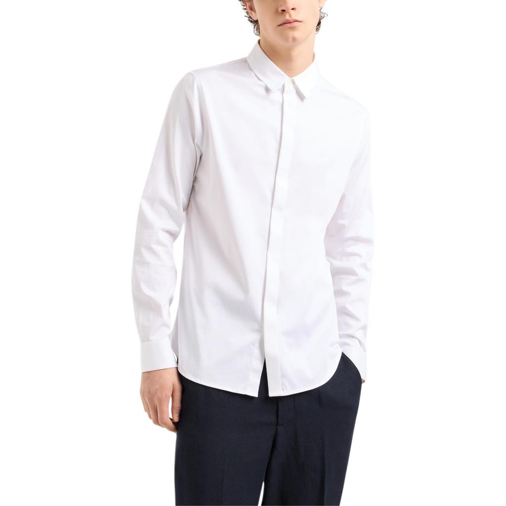 Armani Exchange Solid Color Cotton Letter Jacquard Slim Fit Long Sleeve Shirt Men Shirts White 8NZCBD-ZN10Z-0113
