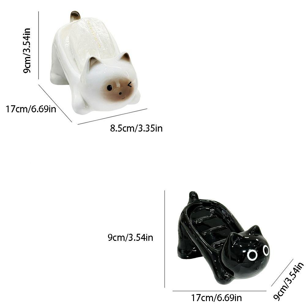 Cute Cat Soap Box Ceramic Bathroom Storage Rack Tray Container Soap Dish  Drainage Rack