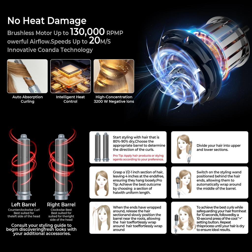 1400W Professional 5 In 1 Hair Dryer Brush High-Speed Hot Air Brush Negative Ions Blow Dryer Brush Air Styling Curling Iron