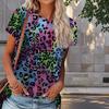 Women Summer T Shirt Leopard Print Print Retro Fashion Short Sleeve Tees Casual   Printed  Tops