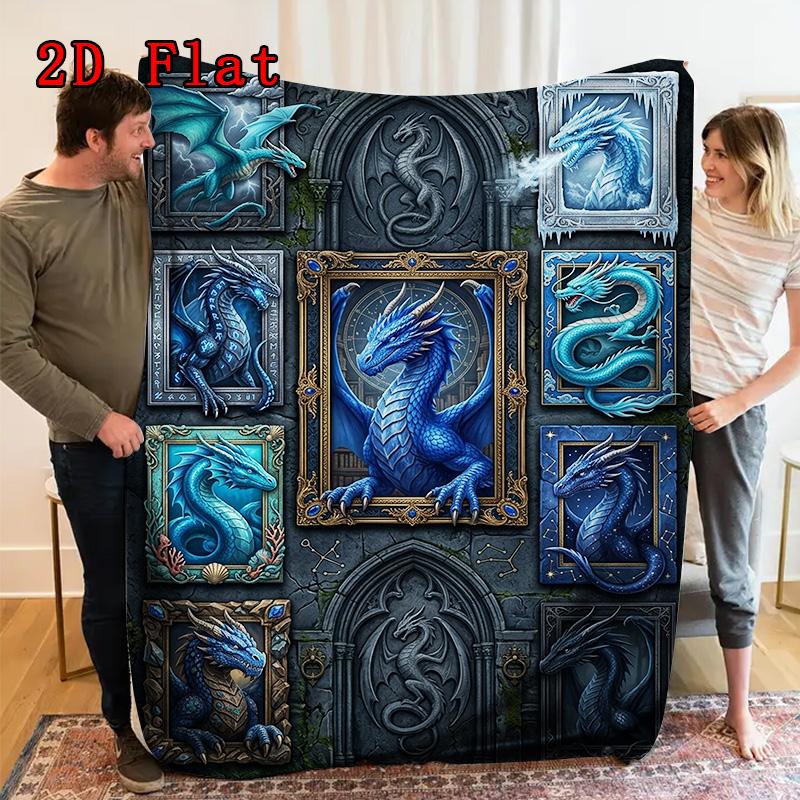 Blue Dragon Compilation 2D Flat Pattern Flannel Blanket, High Quality All Seasons, Home Decor, Warmth and Comfort, Perfect for Christmas Gifts.