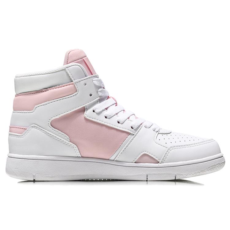 New LiNing Abrasion Resistant Slip Resistant High Top Skateboard Shoes Women's Pink White AGCN358-4