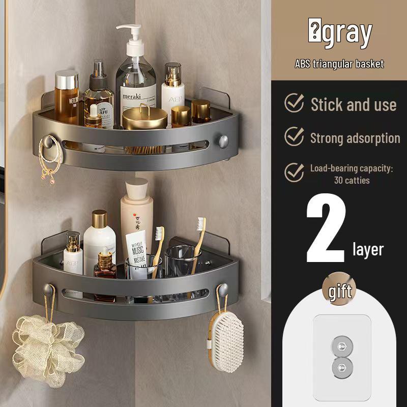 No-Drill Wall-Mounted Bathroom Corner Shelf for Shower & Vanity Storage