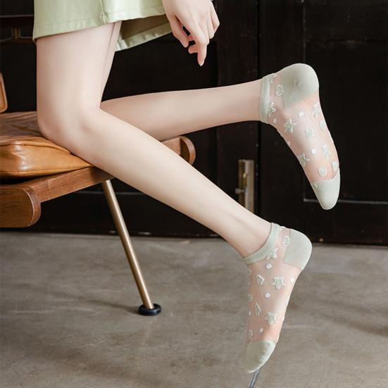 1 Pair Invisible Socks All Match Elastic Breathable Short Weaving Sole Cool Polyester Transparent Design Women Socks Shoes Accessories