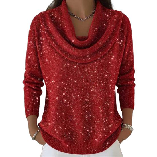 

Women Tops Swing Collar Long Sleeve Shiny Rhinestones Pullover Tops Loose Fit Solid Color M