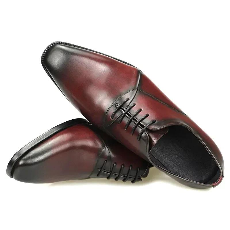 Fashion Luxury Leather Dress Shoes Men Office Business Wedding Formal Shoes Lace Up Pointed Toe Comfortable Oxford Shoes High Quality