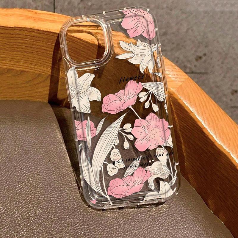 Luxury Tulip Transparent Phone Case iPhone 15 Pro Max 11 12 13 16 14 Plus Silicone Shockproof Case Lens Protector Shell